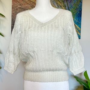 SOLD- Vintage 80s Acrylic V-Neck Sweater⁠ w/metallic & pearl embellishments